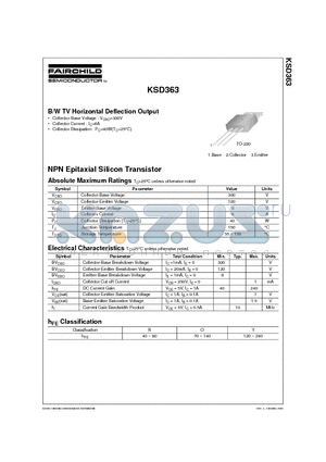 KSD363 datasheet - B/W TV Horizontal Deflection Output