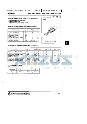 KSD362 datasheet - NPN (B/W TV HORIZONTAL DEFLECTION OUTPUT)