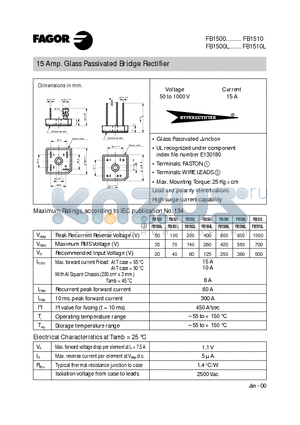 FB1502 datasheet - 15 Amp. Glass Passivated Bridge Rectifier