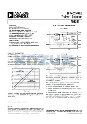 AD8361 datasheet - LF to 2.5 GHz TruPwr Detector