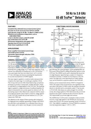 AD8362ARUZ datasheet - 50 Hz to 3.8 GHz 65 dB TruPwr Detector