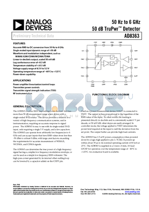 AD8363-EVALZ datasheet - 50 Hz to 6 GHz 50 dB TruPwr Detector