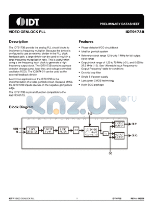 9173B-15CS08LFT datasheet - VIDEO GENLOCK PLL