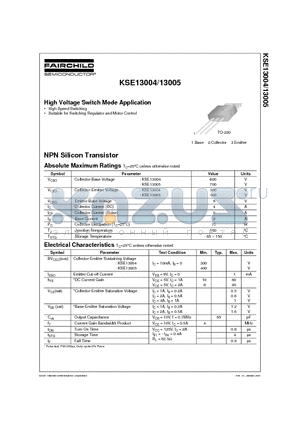 KSE13005 datasheet - High Voltage Switch Mode Application