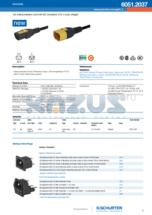 6061 datasheet - IEC Interconnection Cord with IEC Connector C13, V-Lock, straight