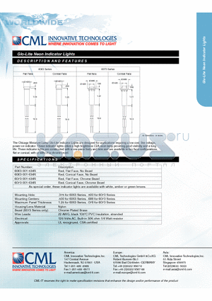 6063-001-534R datasheet - Glo-Lite Neon Indicator Lights