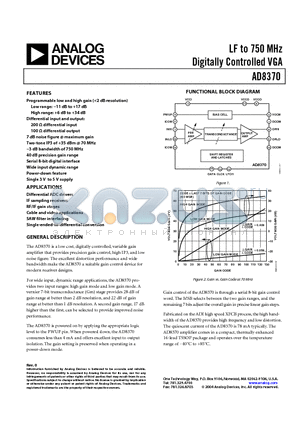 AD8370 datasheet - LF to 750 MHz Digitally Controlled VGA