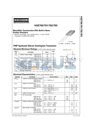 KSE700 datasheet - Monolithic Construction With Built-in Base- Emitter Resistors