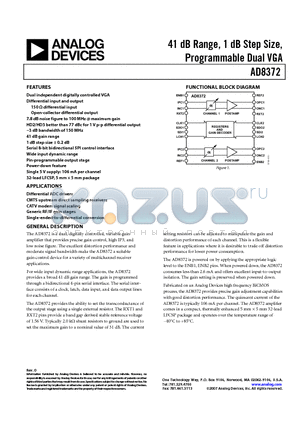 AD8372-EVALZ1 datasheet - 41 dB Range, 1 dB Step Size, Programmable Dual VGA