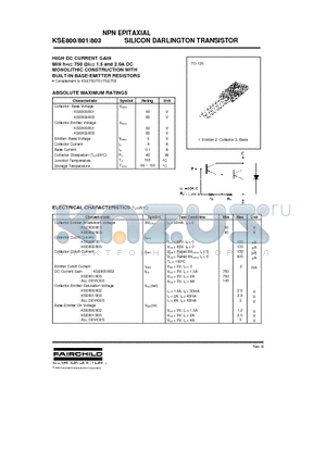 KSE801 datasheet - NPN EPITAXIAL SILICON DARLINGTON TRANSISTOR