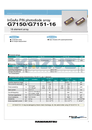 G7150-16 datasheet - InGaAs PIN photodiode array