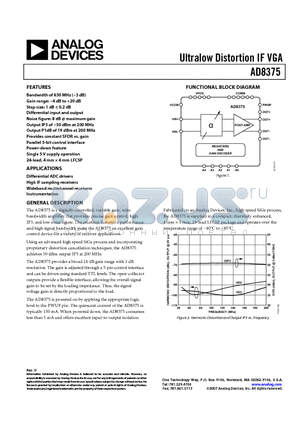 AD8375ACPZ-R7 datasheet - Ultralow Distortion IF VGA