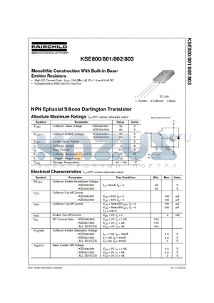 KSE802 datasheet - Monolithic Construction With Built-in Base-Emitter Resistors