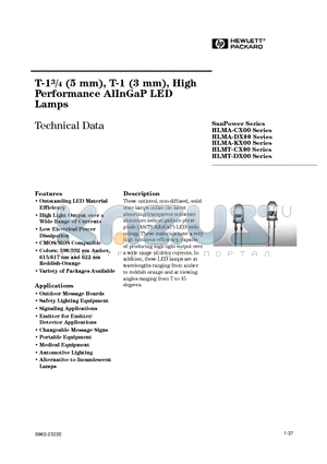 HLMA-CX00 datasheet - T-13/4 (5 mm), T-1 (3 mm), High Performance AlInGaP LED Lamps
