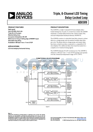 AD8389 datasheet - Triple, 6-Channel LCD Timing Delay-Locked Loop