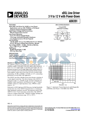 AD8391AR-REEL datasheet - xDSL Line Driver 3 V to 12 V with Power-Down