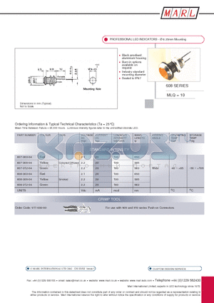 607-309-04 datasheet - PROFESSIONAL LED INDICATORS -  6.35mm Mounting