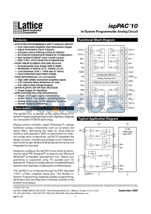 ISPPAC10-01PI datasheet - In-System Programmable Analog Circuit