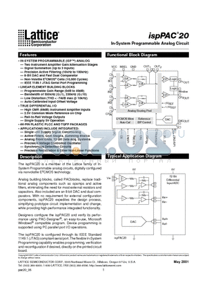 ISPPAC20 datasheet - In-System Programmable Analog Circuit