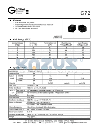 G72SA-DC6C datasheet - Sub-miniature, low profile