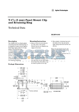 HLMP-0103 datasheet - Panel Mount Clip and Retaining Ring