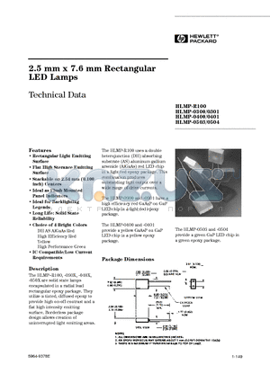 HLMP-0503 datasheet - 2.5 mm x 7.6 mm Rectangular LED Lamps