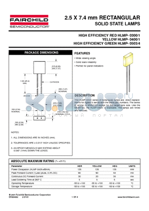 HLMP-0504 datasheet - 2.5 X 7.4 mm RECTANGULAR SOLID STATE LAMPS