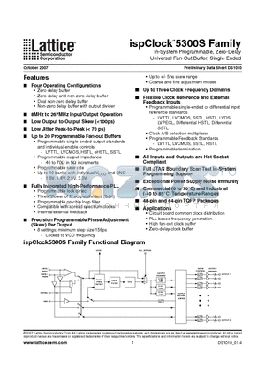 ISPPACCLK5304S-01TN64C datasheet - In-System Programmable, Zero-Delay, Universal Fan-Out Buffer, Single-Ended