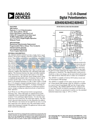 AD8400AN10 datasheet - 1-/2-/4-Channel Digital Potentiometers