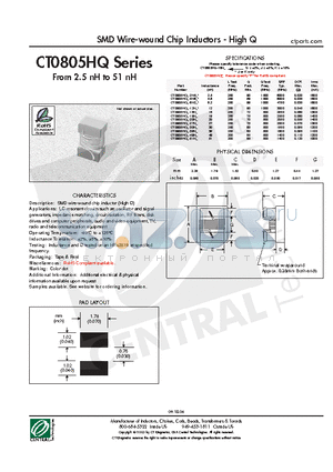 CT0805HQG-16NG datasheet - SMD Wire-wound Chip Inductors - High Q