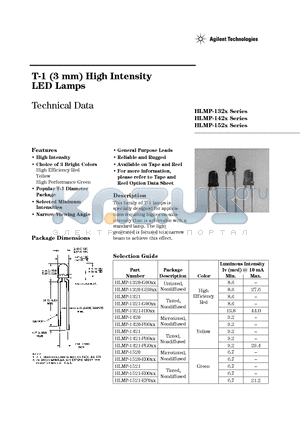 HLMP-1320-GO000 datasheet - T-1 (3 mm) High Intensity LED Lamps