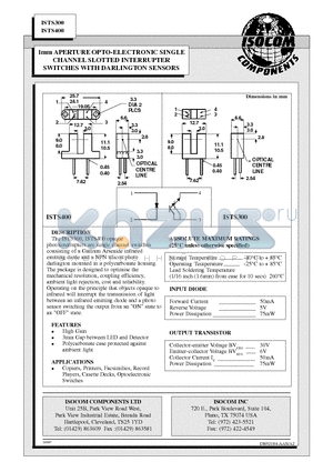 ISTS400 datasheet - 1mm APERTURE OPTO-ELECTRONIC SINGLE CHANNEL SLOTTED INTERRUPTER SWITCHES WITH DARLINGTON SENSORS