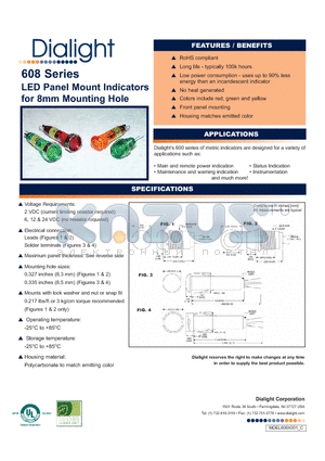 608-1132-220F datasheet - LED Panel Mount Indicators for 8mm Mounting Hole