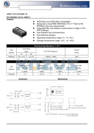 FB2028C datasheet - 10 BASE-T LOW PASS FILTER TRANSMITTER & RECEIVER WITH COMMON CHOKES