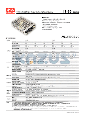 IT-60F datasheet - 60W Isolated Triple Output Switching Power Supply