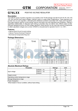 G78L18 datasheet - POSITIVE VOLTAGE REGULATOR