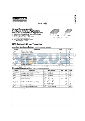 KSH3055I datasheet - General Purpose Amplifier Low Speed Switching Applications D-PAK for Surface Mount Applications