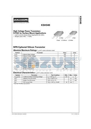 KSH340 datasheet - High Voltage Power Transistors D-PAK for Surface Mount Applications