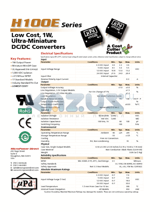 H103E datasheet - Low Cost, 1W, Ultra-Miniature DC/DC Converters