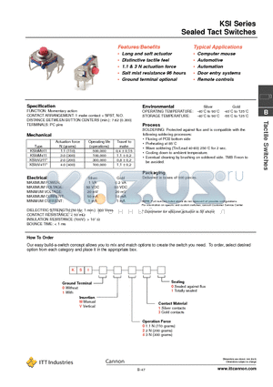 KSI0V030 datasheet - Sealed Tact Switches