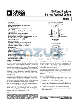 AD846AN datasheet - 450 V/us, Precision, Current-Feedback Op Amp