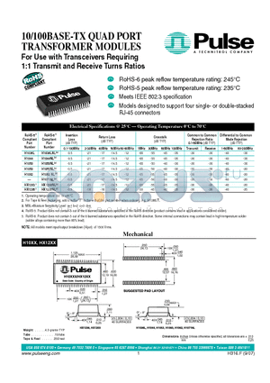 H1071NL datasheet - 10/100BASE-TX QUAD PORT TRANSFORMER MODULES