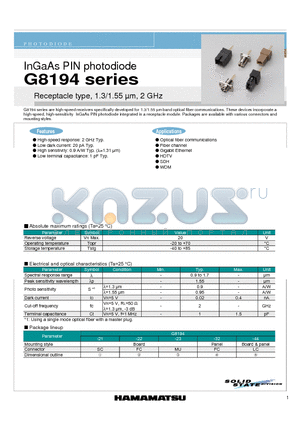 G8194 datasheet - InGaAs PIN photodiode
