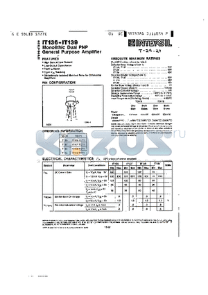 IT138 datasheet - Monolithic Dual PNP General Purpose Amplifier