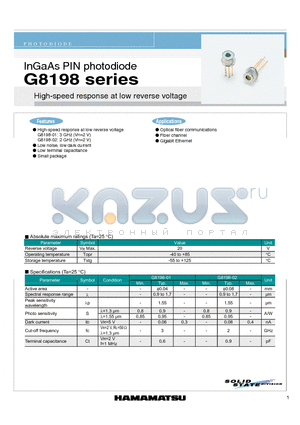 G8198 datasheet - InGaAs PIN photodiode
