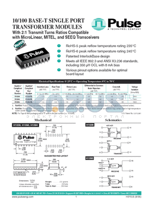 H1094NL datasheet - 10/100 BASE-T SINGLE PORT TRANSFORMER MODULES