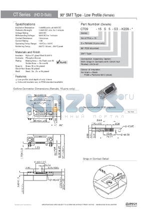 CT09-15S5-S3-K228-PC99 datasheet - 90` SMT Type - Low Profile (Female)