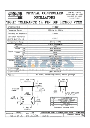 H10BV datasheet - TIGHT TOLERANCE 14 PIN DIP HCMOS VCXO