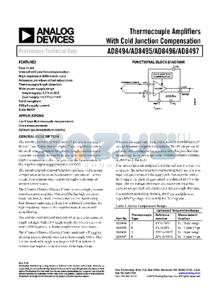 AD8495ARMZ-R7 datasheet - Thermocouple Amplifiers With Cold Junction Compensation