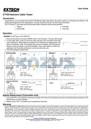 CT100 datasheet - Network Cable Tester